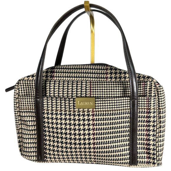 Lauren Ralph Lauren Vintage Houndstooth Satchel Purse Handbag Bag - Picture 1 of 8